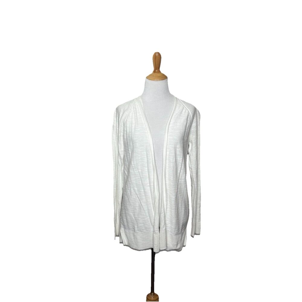 Ann Taylor Loft Cardigan Sweater White Ivory Long Sleeves Size Medium Womens